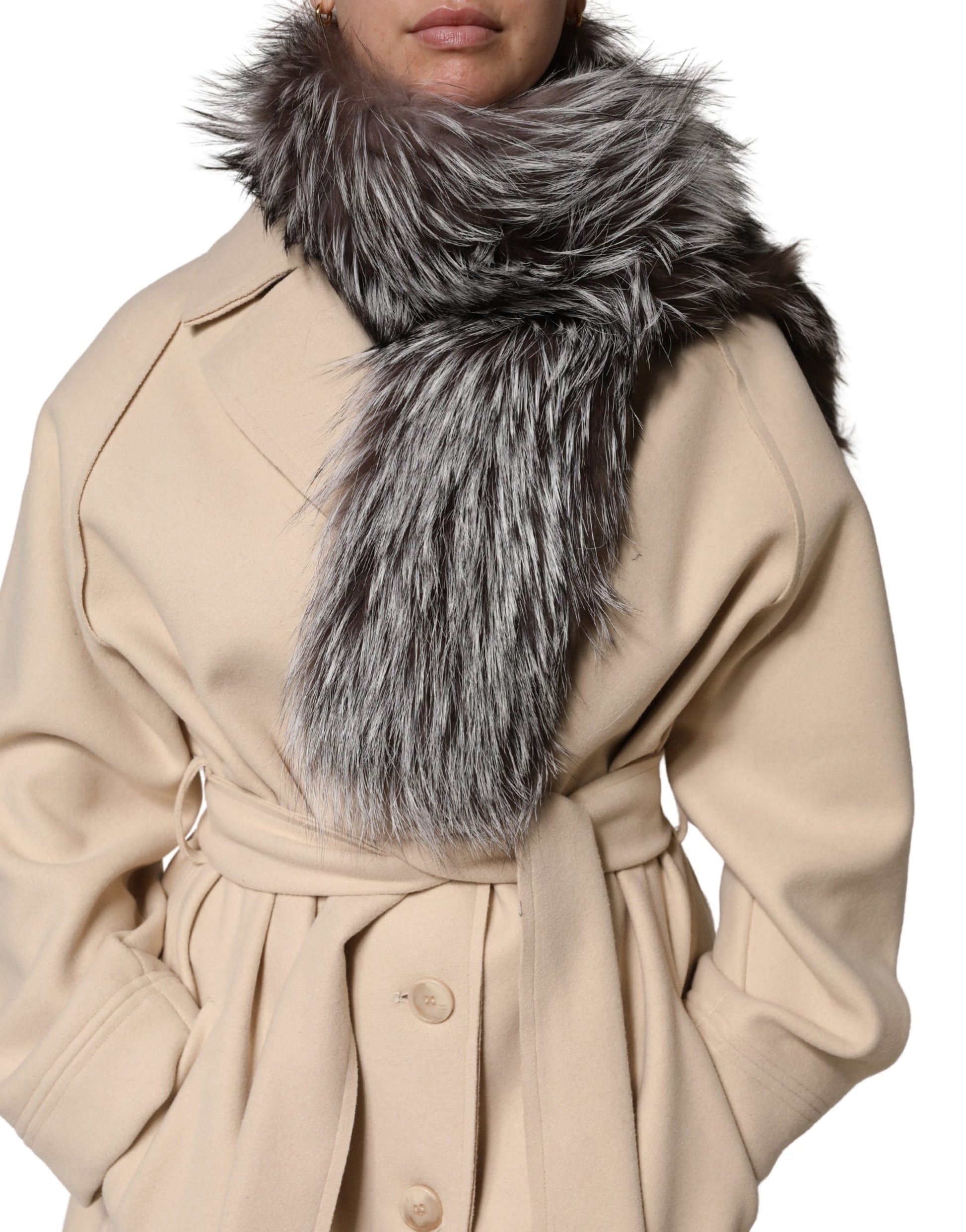 Dolce & Gabbana Gray Fox Fur Neck Wrap Warmer Winter Scarf Curated Luxury Accessories by Orvyn