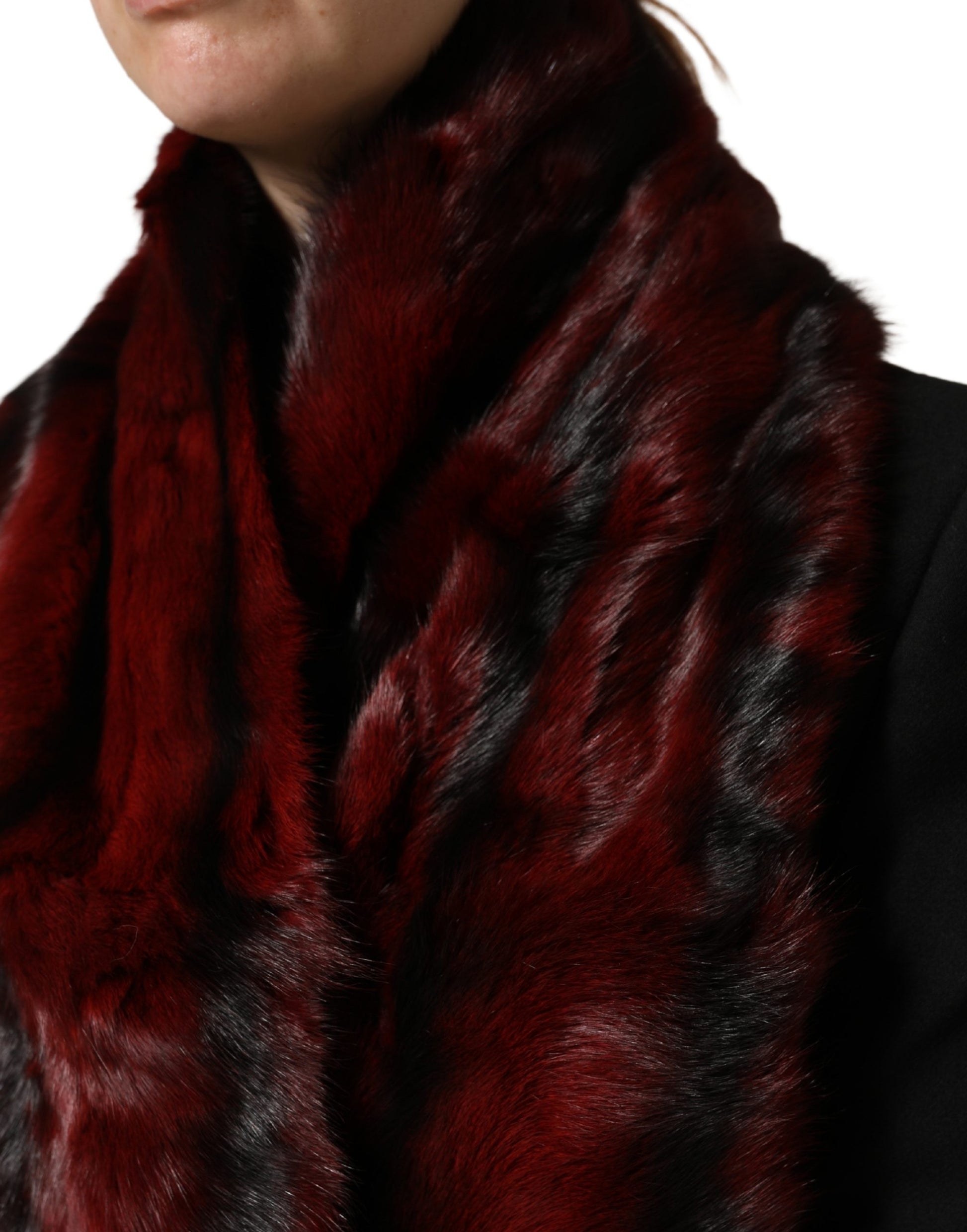 Dolce & Gabbana Black Red Stripe Fur Shawl Neck Wrap Scarf Curated Luxury Accessories by Orvyn