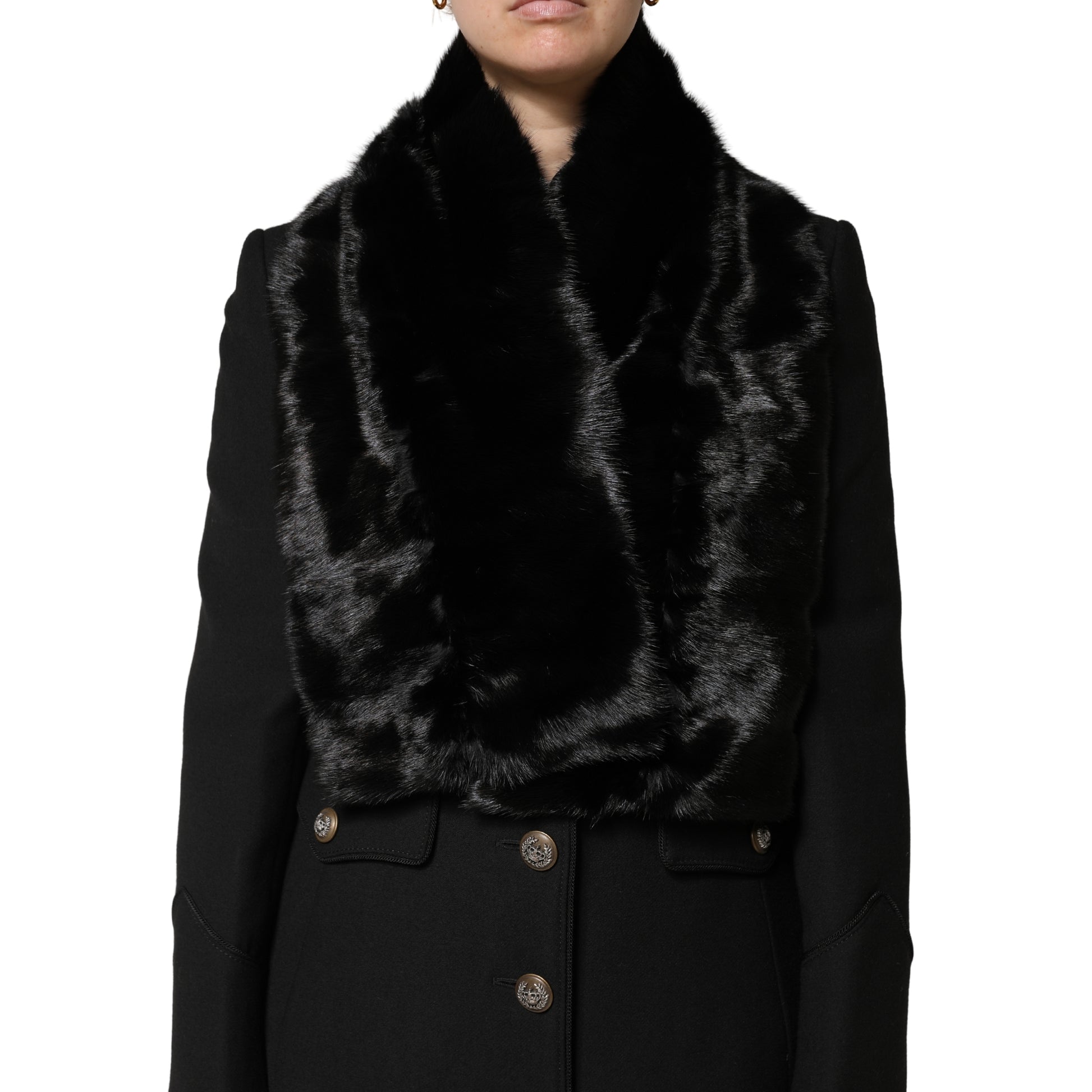 Dolce & Gabbana Black Fur Shawl Neck Wrap Cover Collar Scarf Curated Luxury Accessories by Orvyn
