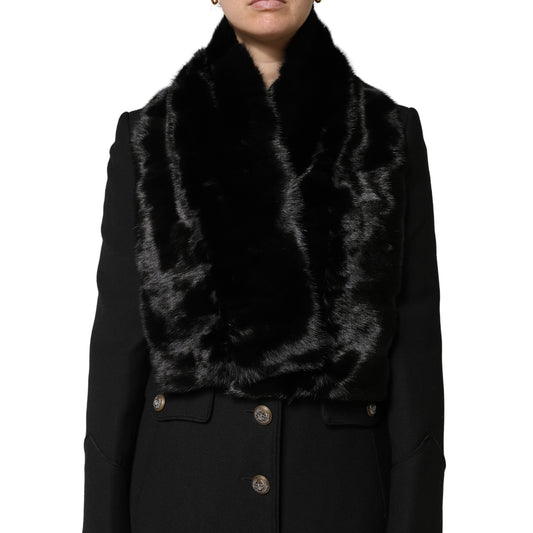 Dolce & Gabbana Black Fur Shawl Neck Wrap Cover Collar Scarf Curated Luxury Accessories by Orvyn