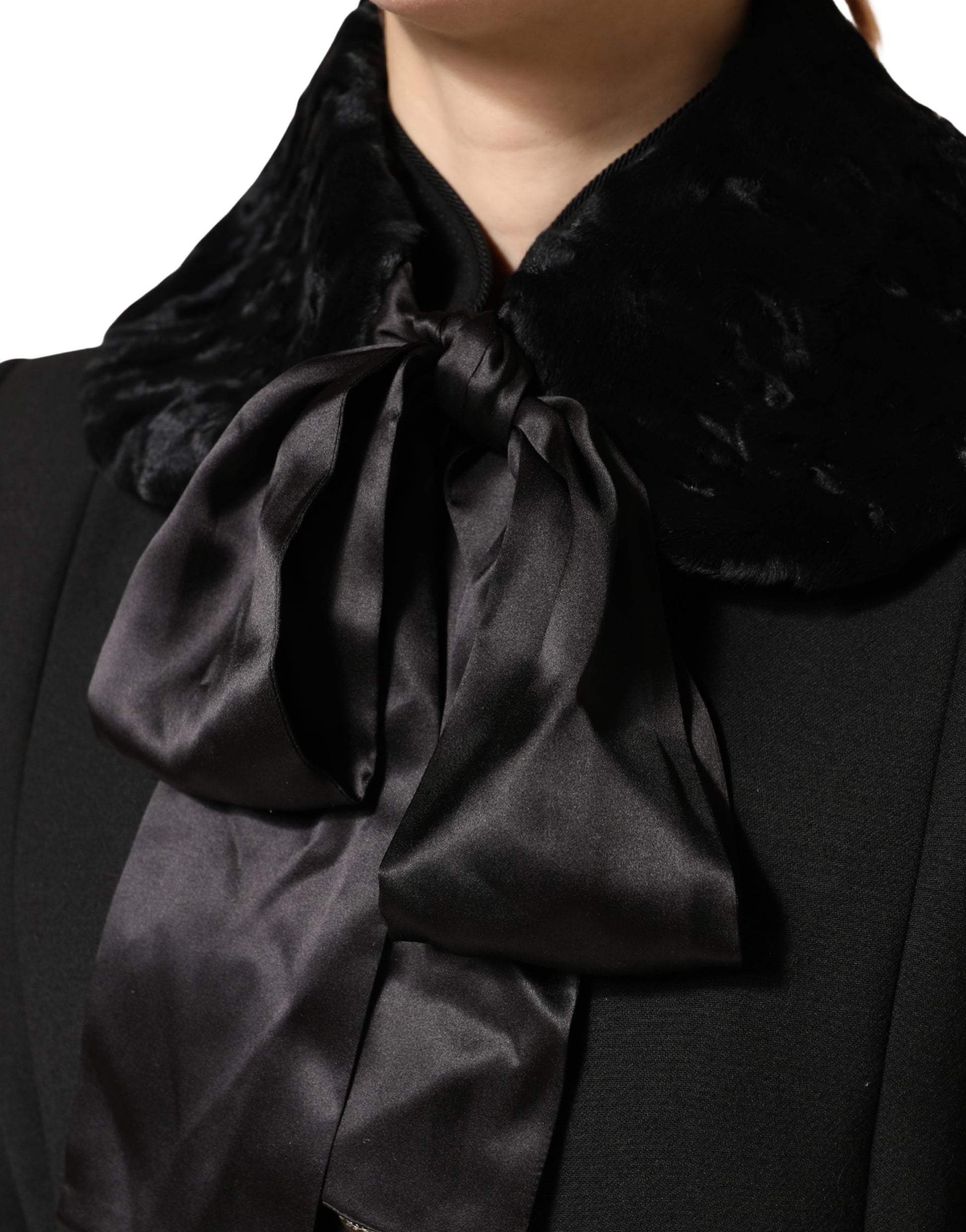Dolce & Gabbana Black Lamb Fur Women Neck Warmer Winter Scarf Curated Luxury Accessories by Orvyn