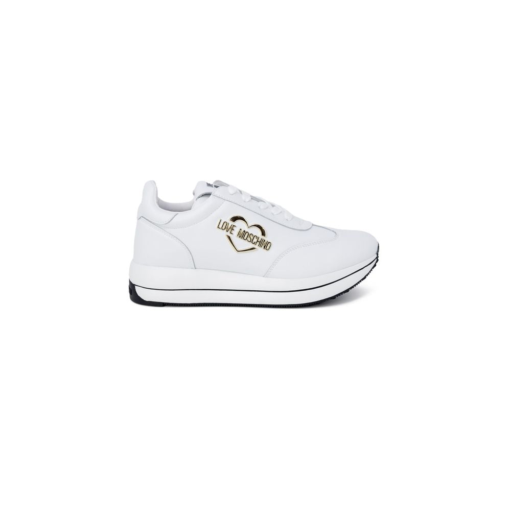 Love Moschino White Leather Low Top Sneakers Curated Luxury Accessories by Orvyn