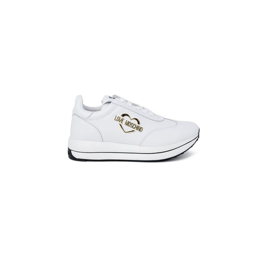 Love Moschino White Leather Low Top Sneakers Curated Luxury Accessories by Orvyn