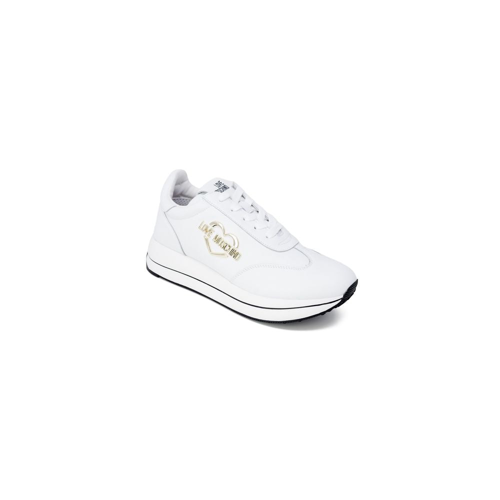 Love Moschino White Leather Low Top Sneakers Curated Luxury Accessories by Orvyn