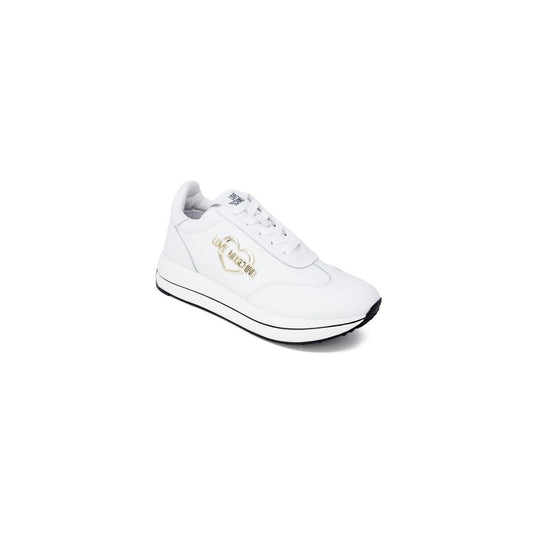 Love Moschino White Leather Low Top Sneakers Curated Luxury Accessories by Orvyn