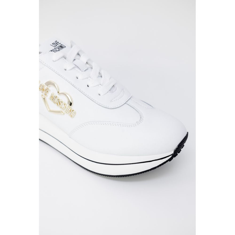 Love Moschino White Leather Low Top Sneakers Curated Luxury Accessories by Orvyn
