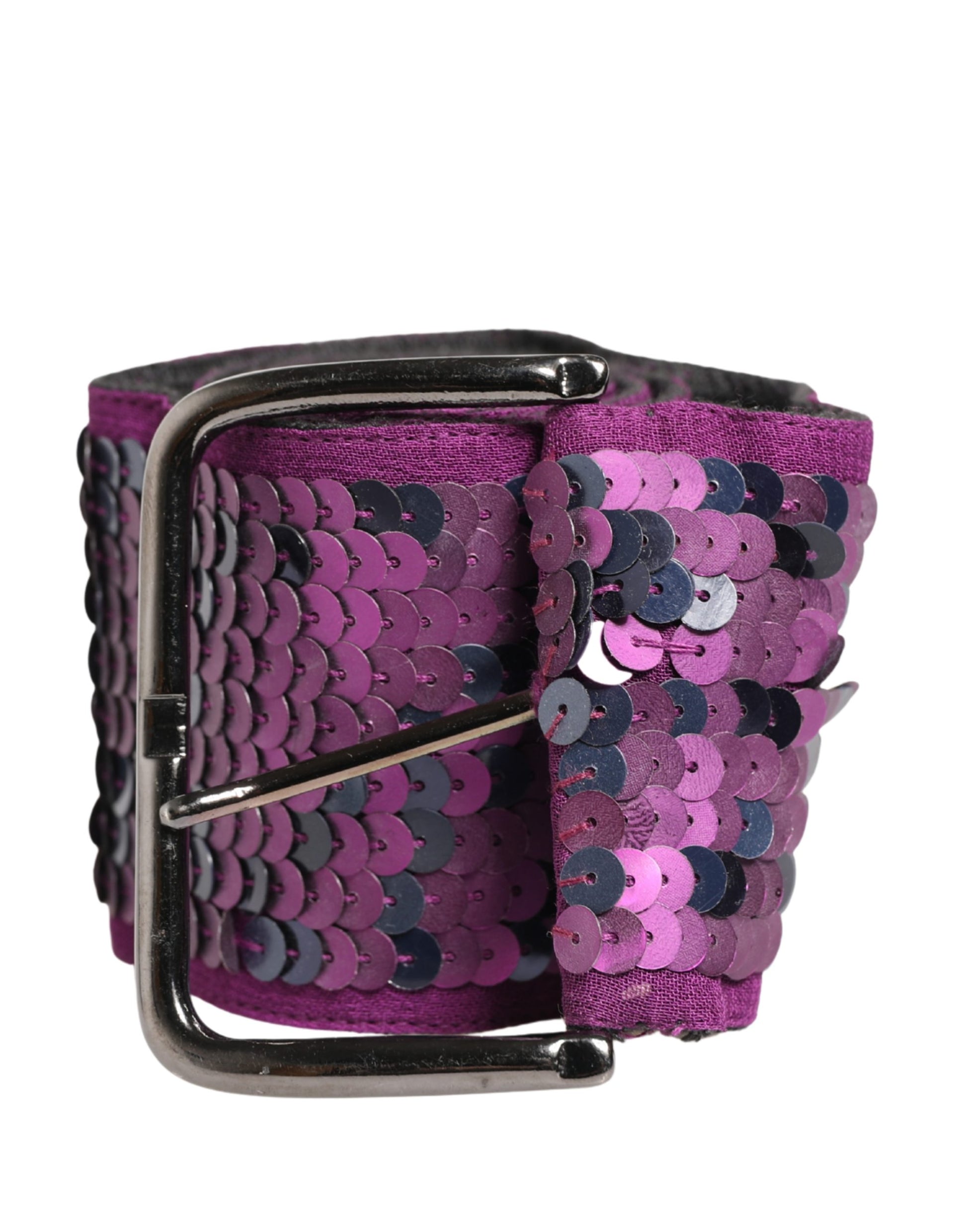GF Ferre Women Purple Sequined Silver Metal Buckle Belt Curated Luxury Accessories by Orvyn