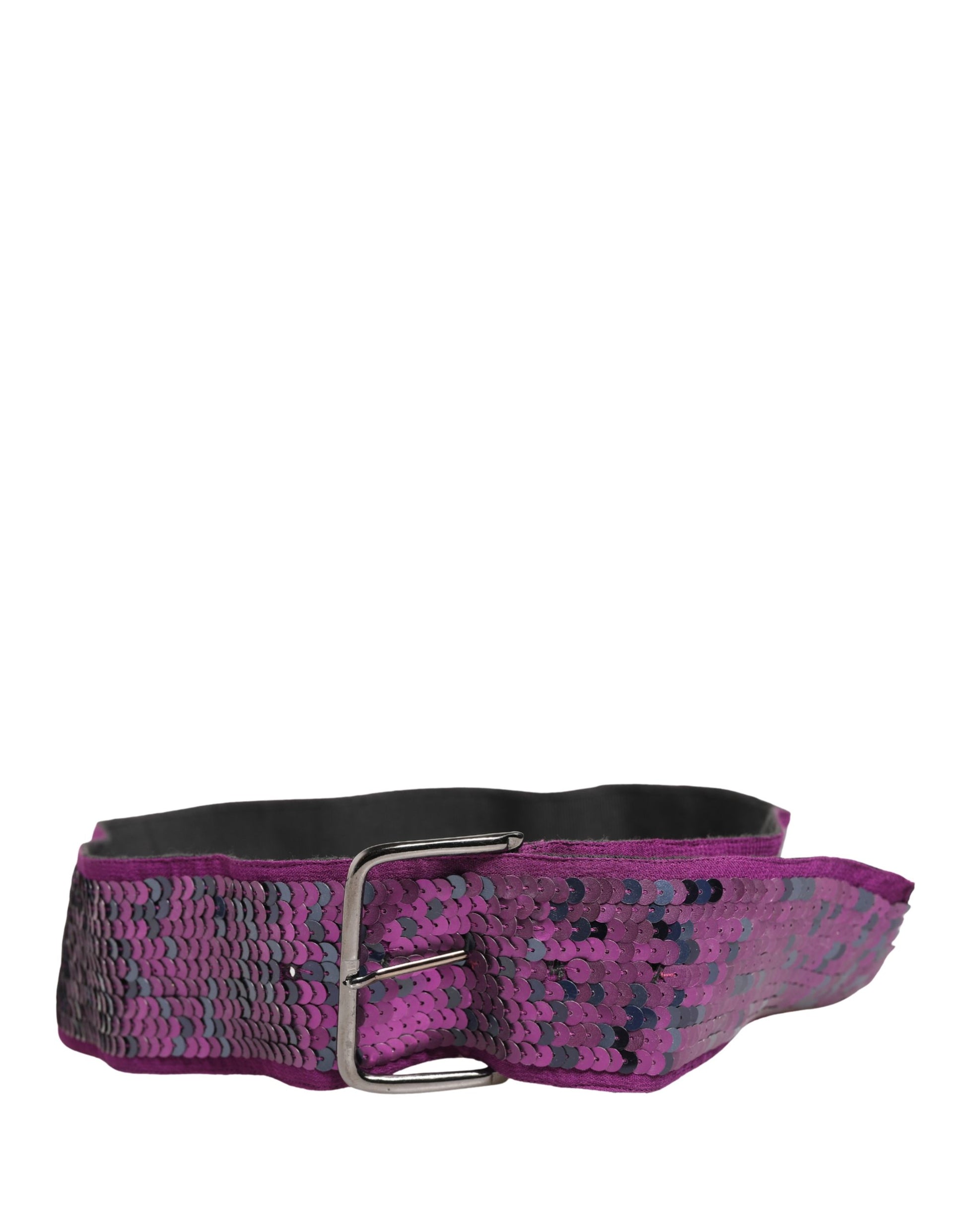 GF Ferre Women Purple Sequined Silver Metal Buckle Belt Curated Luxury Accessories by Orvyn