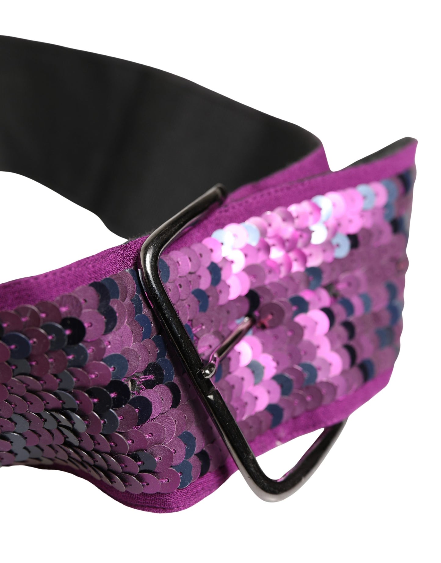 GF Ferre Women Purple Sequined Silver Metal Buckle Belt Curated Luxury Accessories by Orvyn