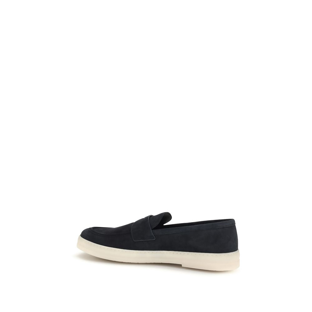Prada Blue Calf Leather Bos Taurus Slip-On Loafers Curated Luxury Accessories by Orvyn