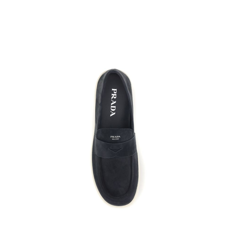 Prada Blue Calf Leather Bos Taurus Slip-On Loafers Curated Luxury Accessories by Orvyn