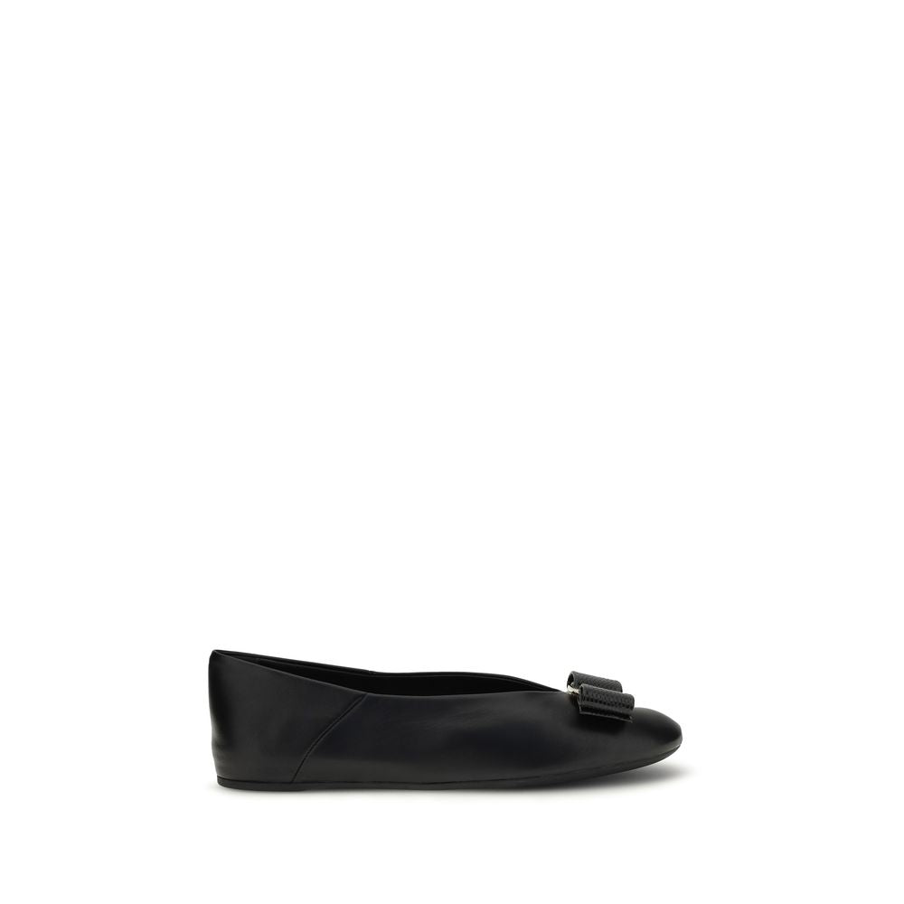 Ferragamo Black Calf Leather Bos Taurus Ballet Flats Curated Luxury Accessories by Orvyn