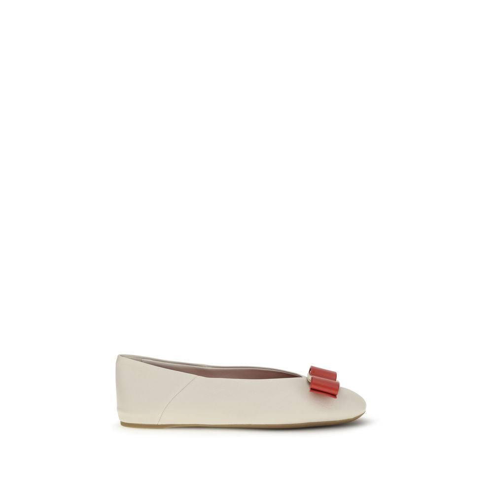 Ferragamo White Calf Leather Bos Taurus Ballet Flats Curated Luxury Accessories by Orvyn