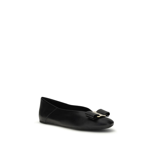 Ferragamo Black Calf Leather Bos Taurus Ballet Flats Curated Luxury Accessories by Orvyn
