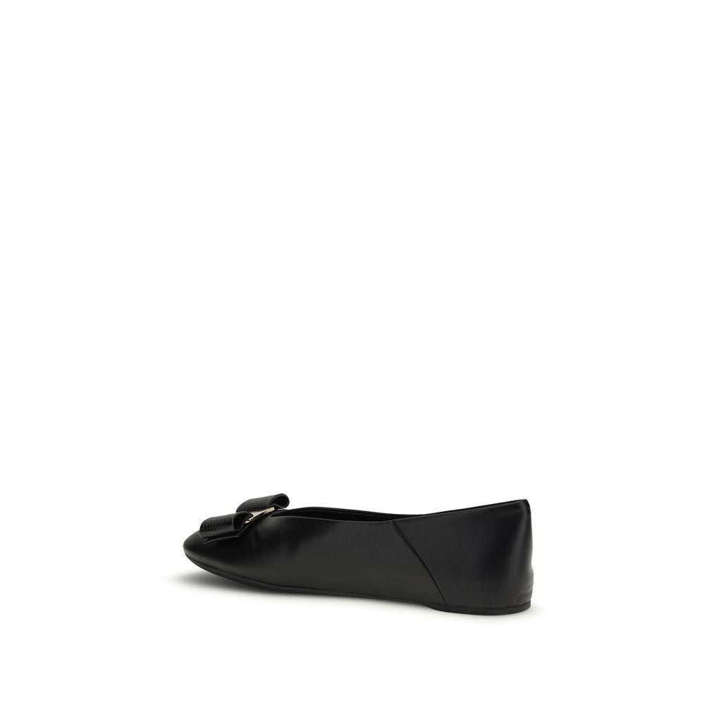 Ferragamo Black Calf Leather Bos Taurus Ballet Flats Curated Luxury Accessories by Orvyn