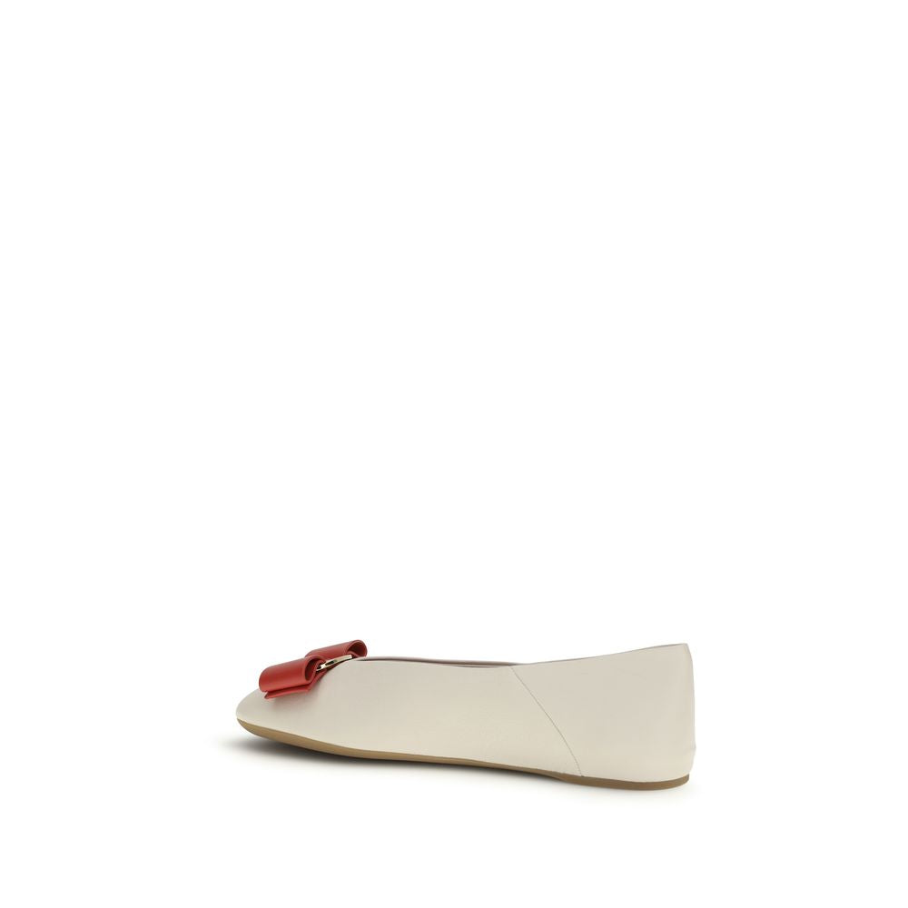 Ferragamo White Calf Leather Bos Taurus Ballet Flats Curated Luxury Accessories by Orvyn
