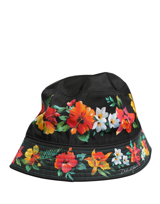 Dolce & Gabbana Men Black Floral Print Nylon Fisherman Cap Hat Curated Luxury Accessories by Orvyn