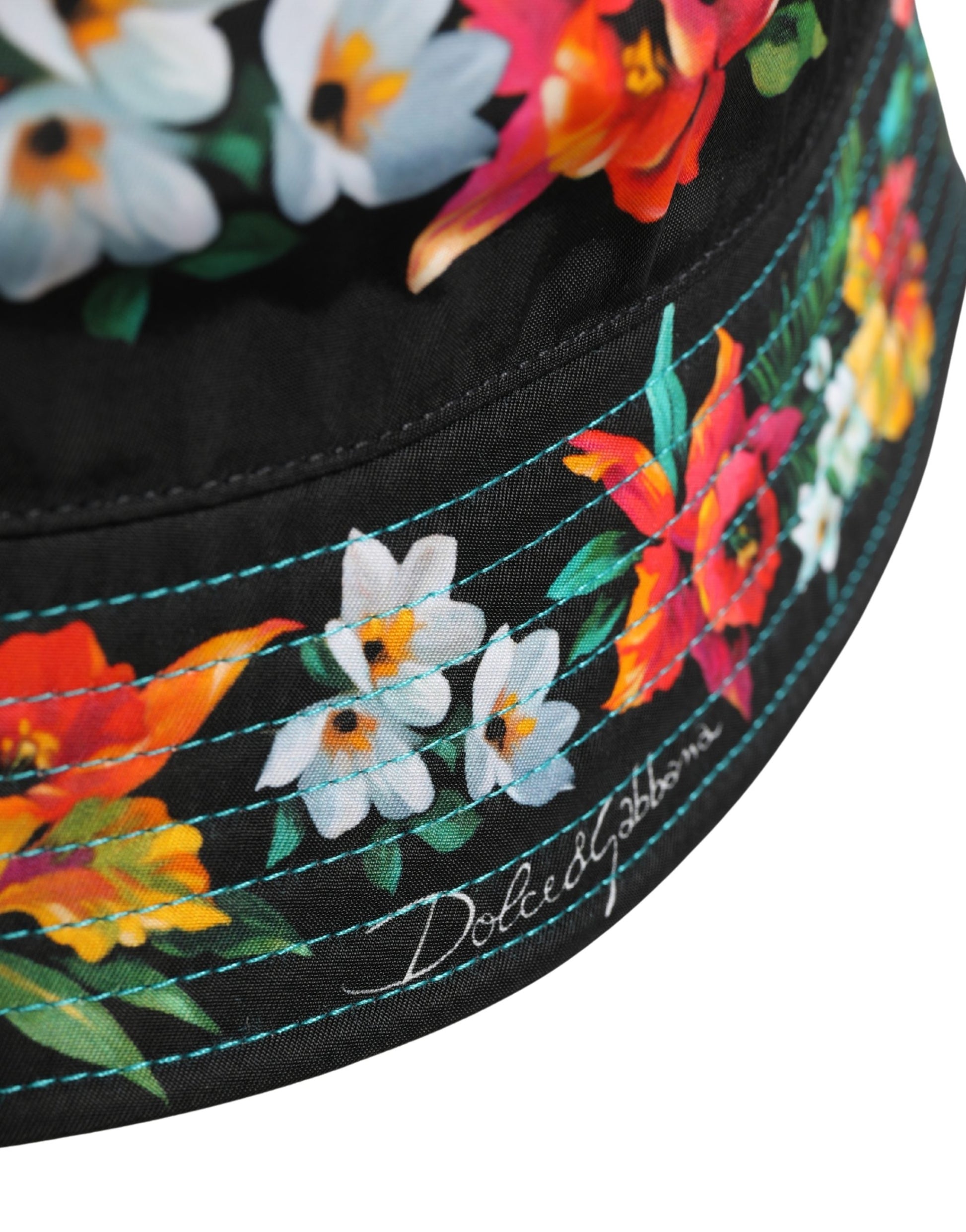 Dolce & Gabbana Men Black Floral Print Nylon Fisherman Cap Hat Curated Luxury Accessories by Orvyn