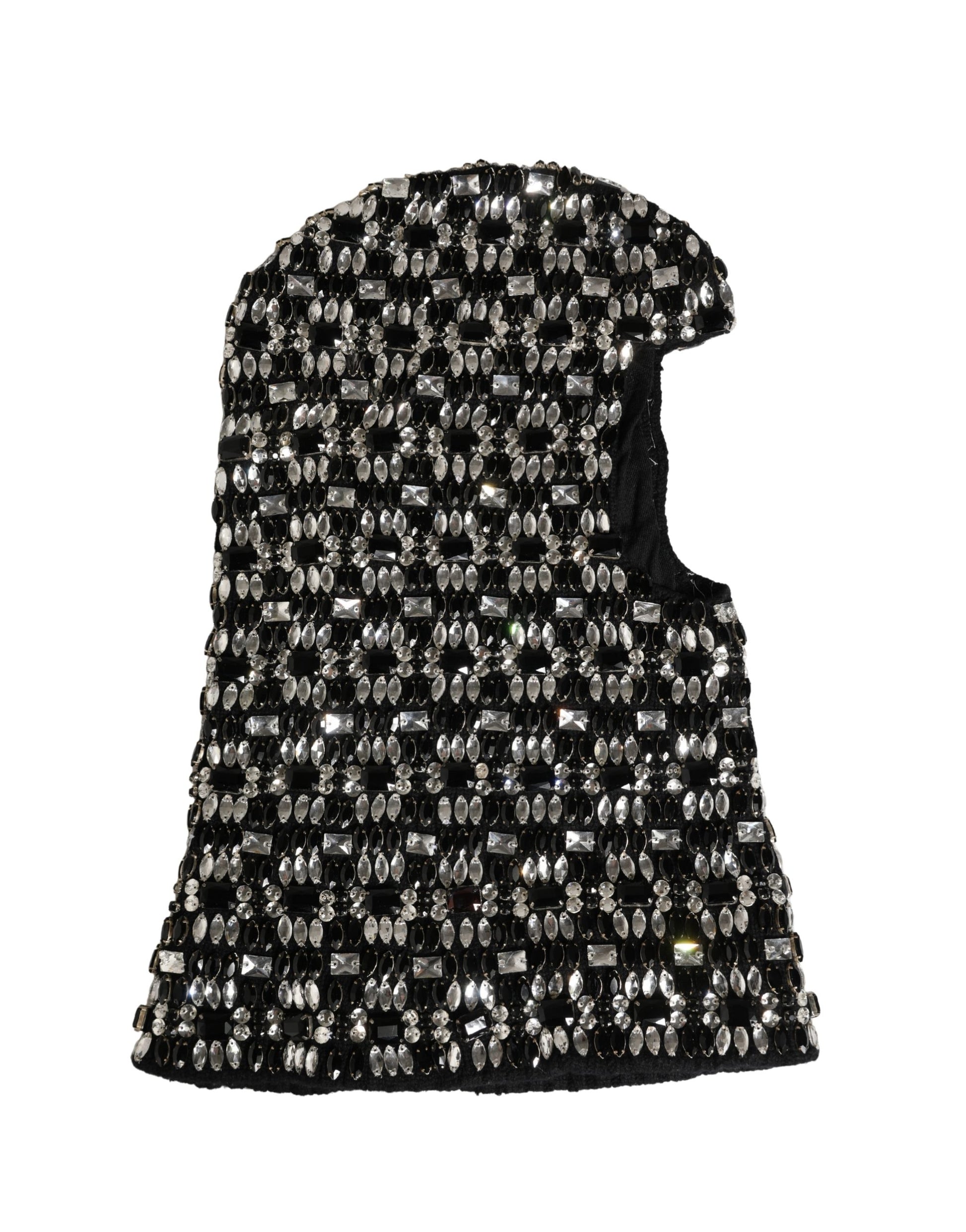 Dolce & Gabbana Black Wool Crystal Embellished Balaclava Hat Curated Luxury Accessories by Orvyn
