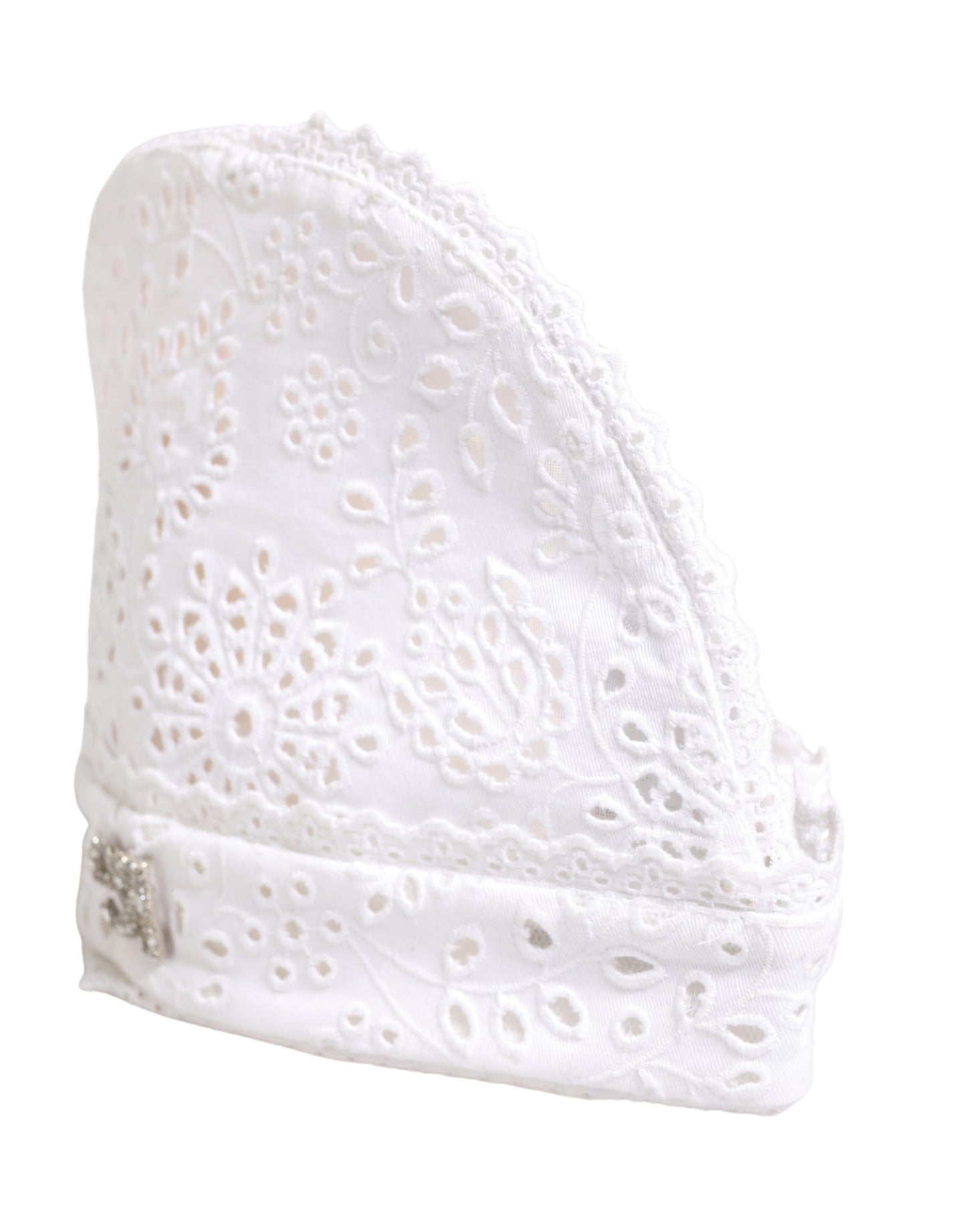 Dolce & Gabbana White Cotton Embroidered DG Crystal Headwear Hat Curated Luxury Accessories by Orvyn