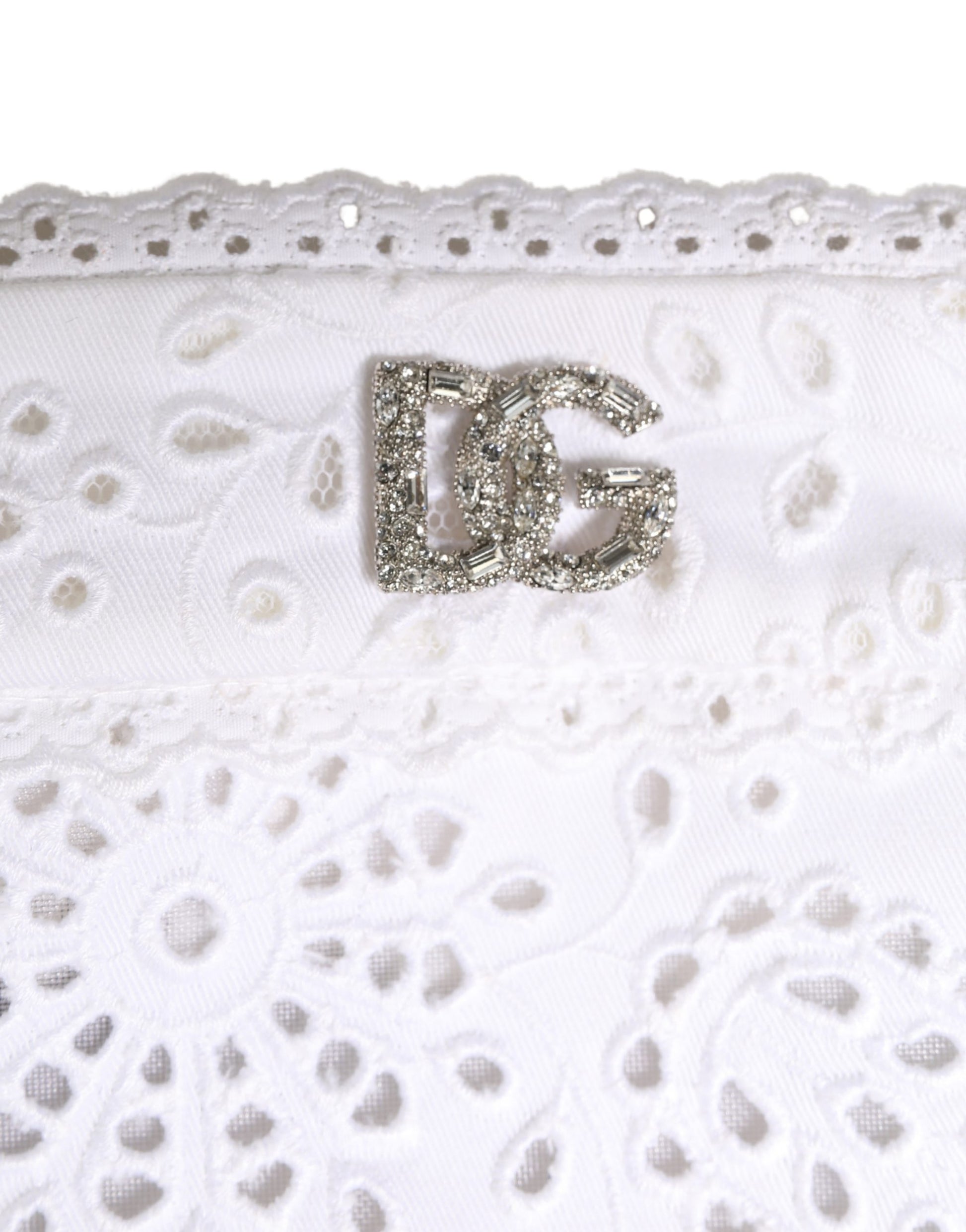 Dolce & Gabbana White Cotton Embroidered DG Crystal Headwear Hat Curated Luxury Accessories by Orvyn