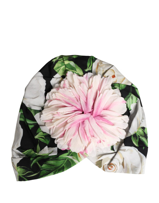 Dolce & Gabbana Black Floral Motif Turban Headwear Women Hat Curated Luxury Accessories by Orvyn