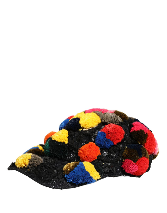Dolce & Gabbana Multicolor Pom Poms Sequin Embellishment Hat Curated Luxury Accessories by Orvyn
