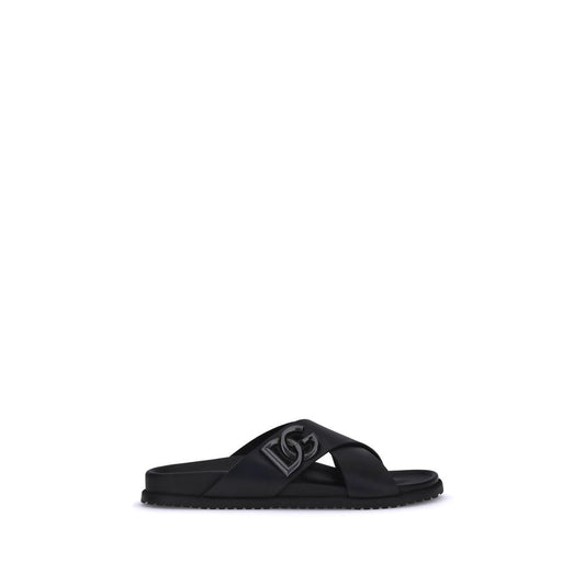 Dolce & Gabbana Black Calf Leather Bos Taurus Sandals Curated Luxury Accessories by Orvyn