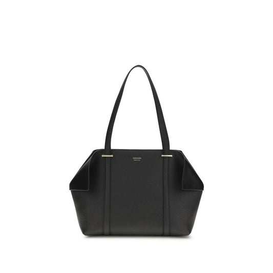 Ferragamo Black Calf Leather Bos Taurus Shoulder Bag Curated Luxury Accessories by Orvyn