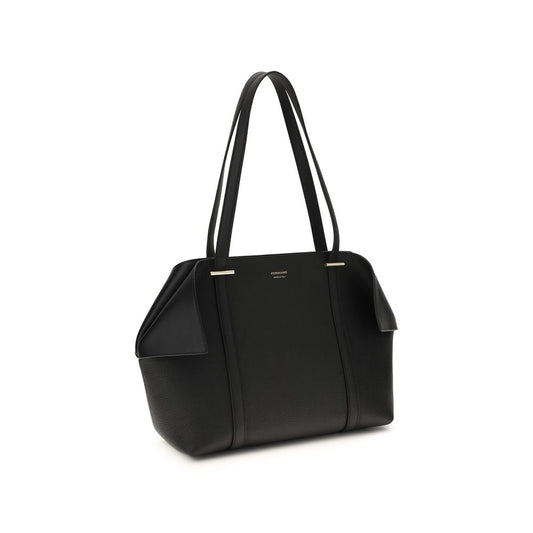 Ferragamo Black Calf Leather Bos Taurus Shoulder Bag Curated Luxury Accessories by Orvyn