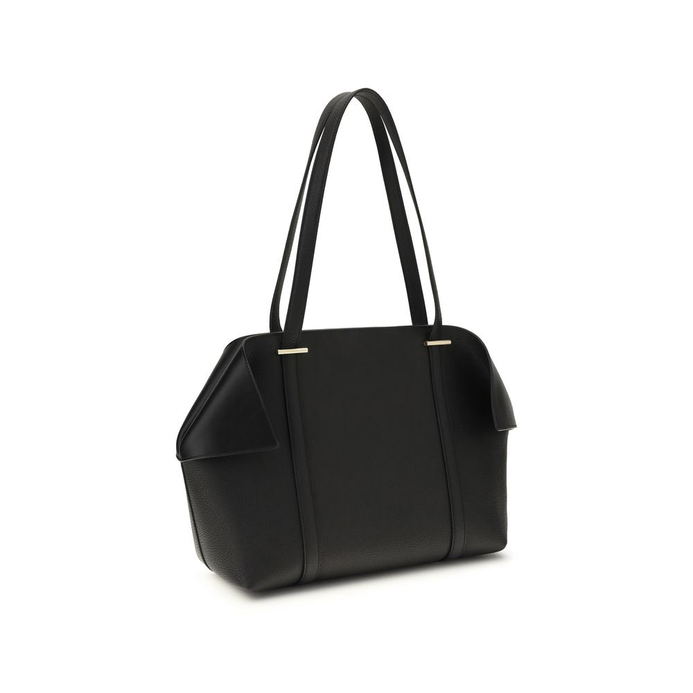 Ferragamo Black Calf Leather Bos Taurus Shoulder Bag Curated Luxury Accessories by Orvyn