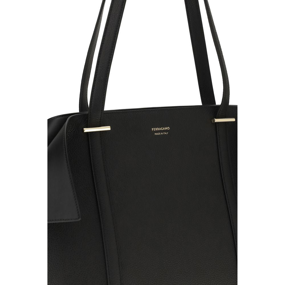 Ferragamo Black Calf Leather Bos Taurus Shoulder Bag Curated Luxury Accessories by Orvyn