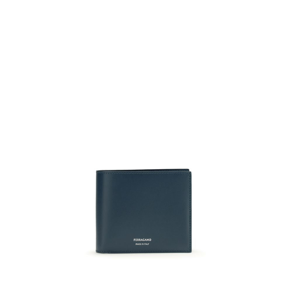 Ferragamo Blue Calf Leather Bos Taurus Wallet Curated Luxury Accessories by Orvyn