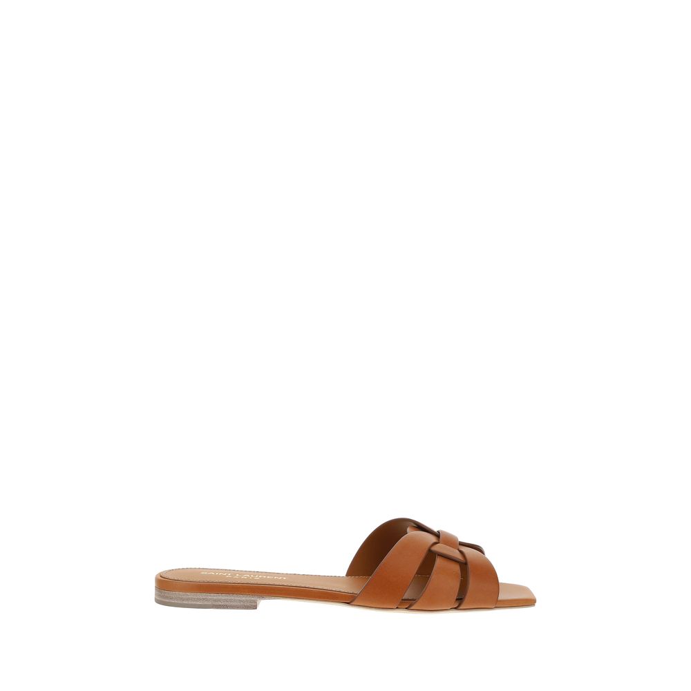 Saint Laurent Brown Calf Leather Bos Taurus Flat Sandals Curated Luxury Accessories by Orvyn