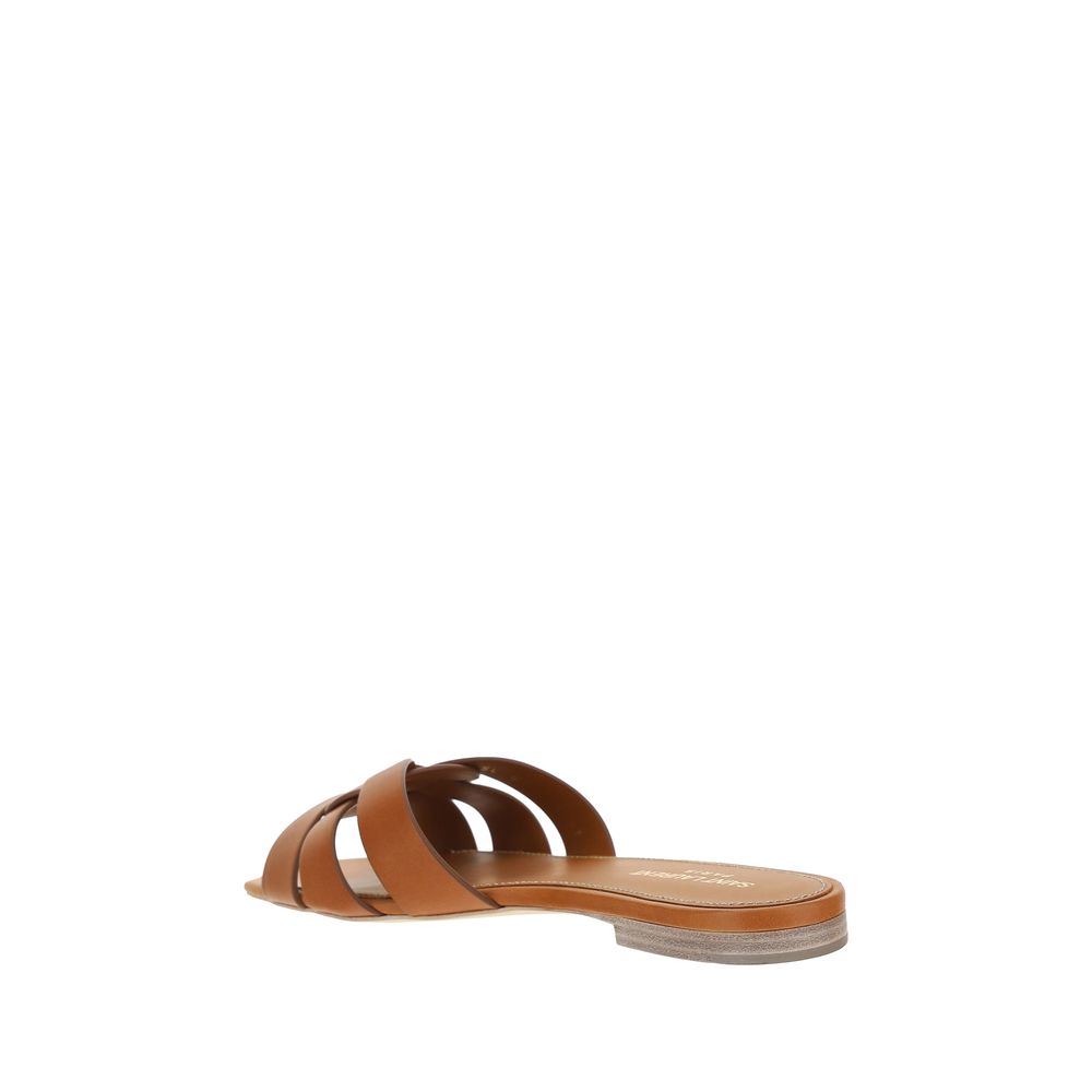 Saint Laurent Brown Calf Leather Bos Taurus Flat Sandals Curated Luxury Accessories by Orvyn