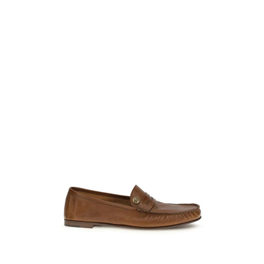 Versace Brown Calf Leather Bos Taurus Slip-On Loafers Curated Luxury Accessories by Orvyn