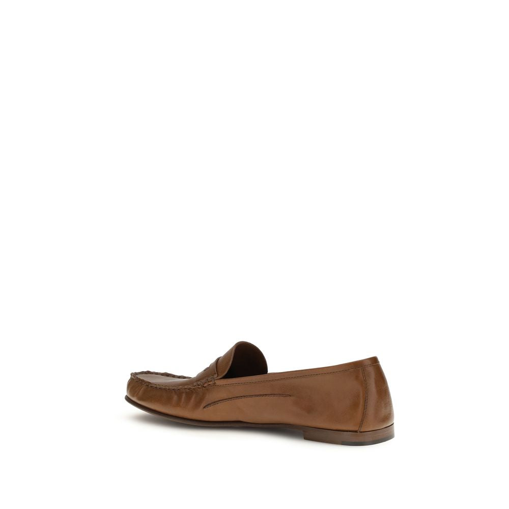 Versace Brown Calf Leather Bos Taurus Slip-On Loafers Curated Luxury Accessories by Orvyn