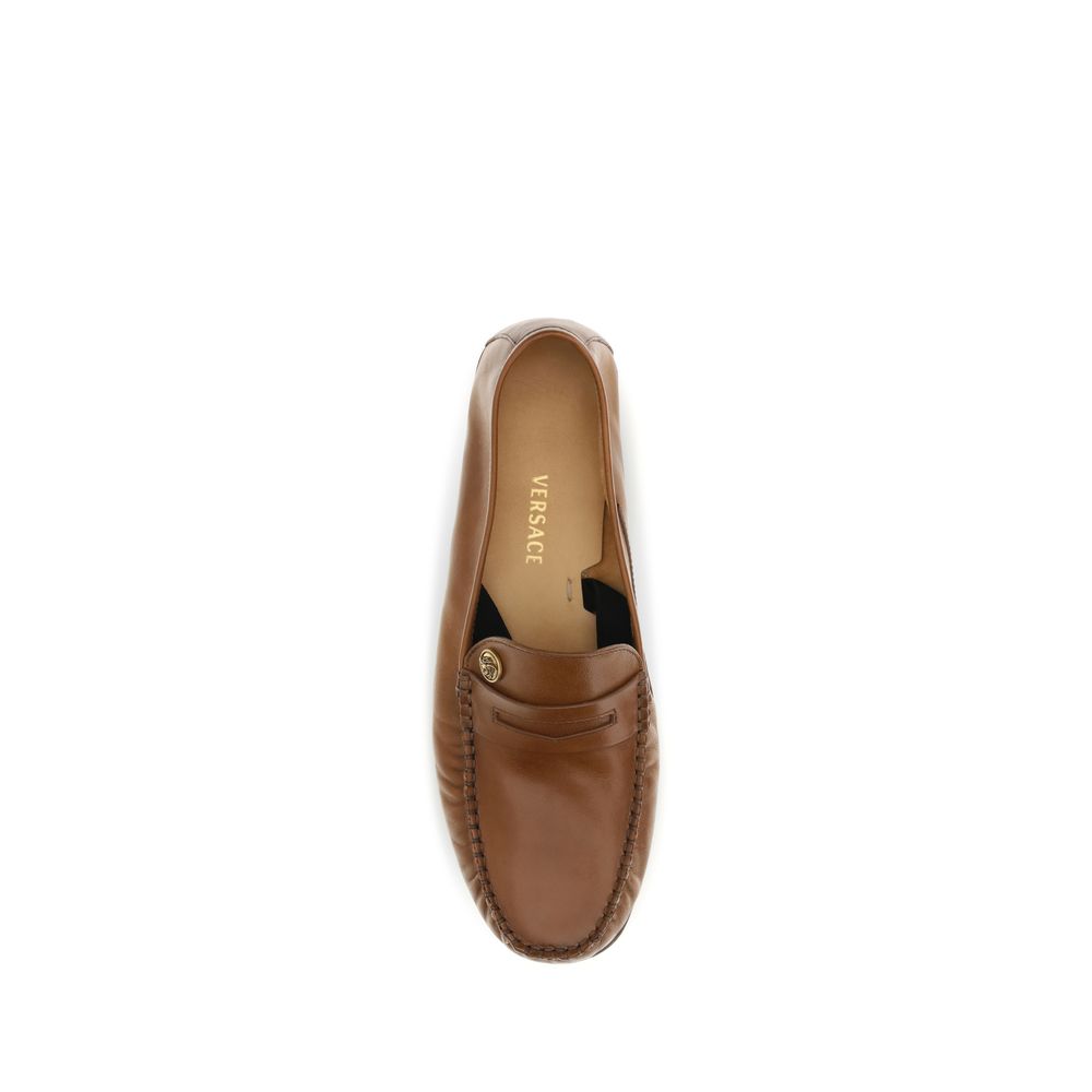 Versace Brown Calf Leather Bos Taurus Slip-On Loafers Curated Luxury Accessories by Orvyn