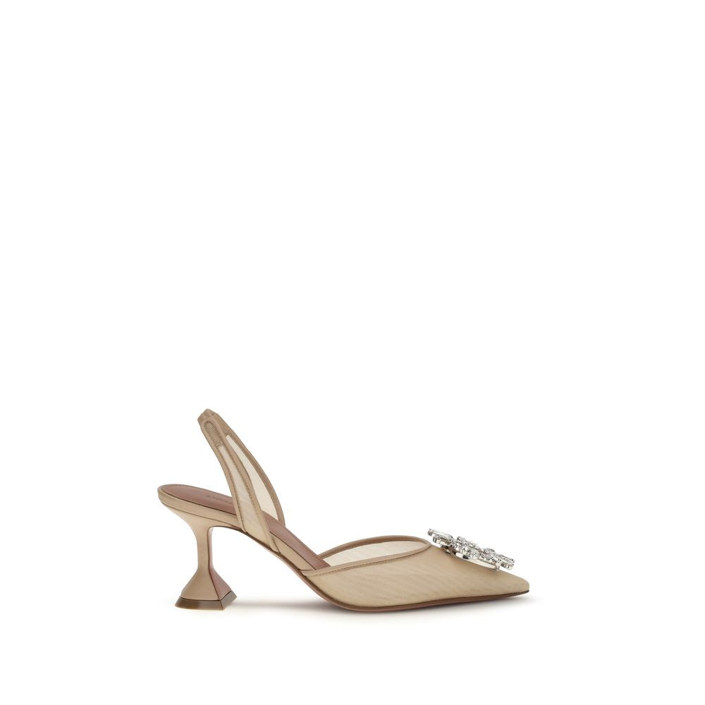 Amina Muaddi Beige Polyester Mid Heel Pumps Curated Luxury Accessories by Orvyn
