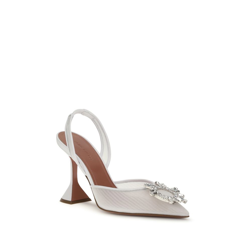 Amina Muaddi White Polyester High Heel Pumps Curated Luxury Accessories by Orvyn