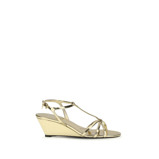 Prada Gold Calf Leather Bos Taurus Wedge Sandals Curated Luxury Accessories by Orvyn