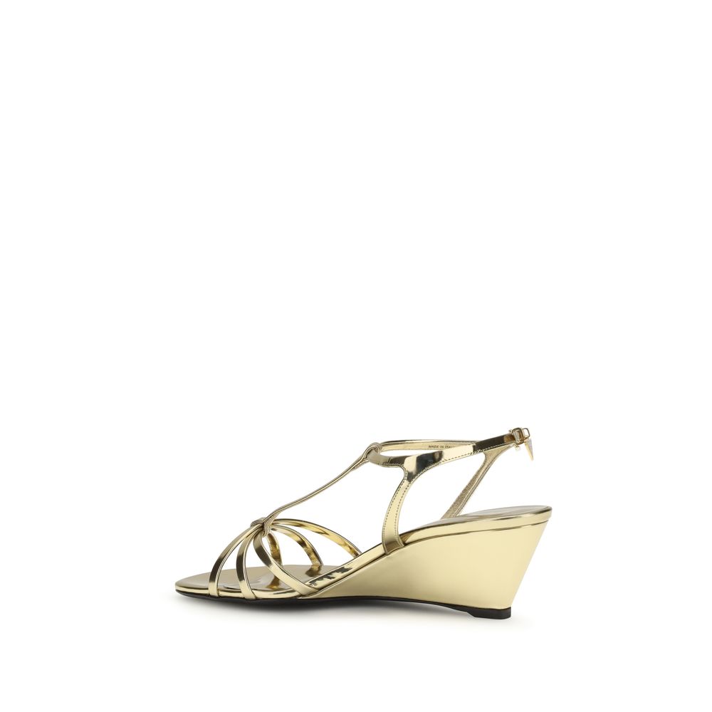 Prada Gold Calf Leather Bos Taurus Wedge Sandals Curated Luxury Accessories by Orvyn