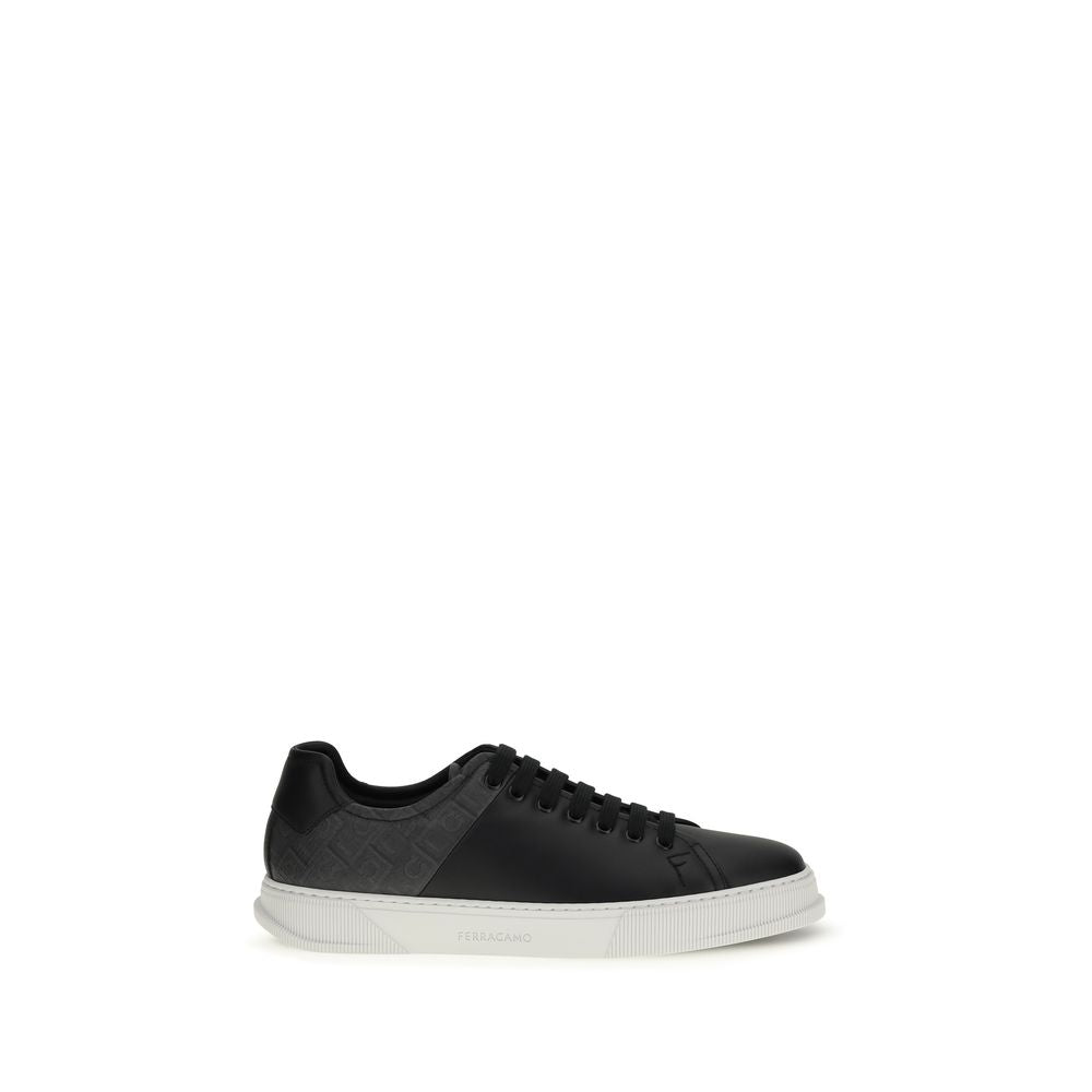 Ferragamo Black Calf Leather Bos Taurus Low Top Sneakers Curated Luxury Accessories by Orvyn