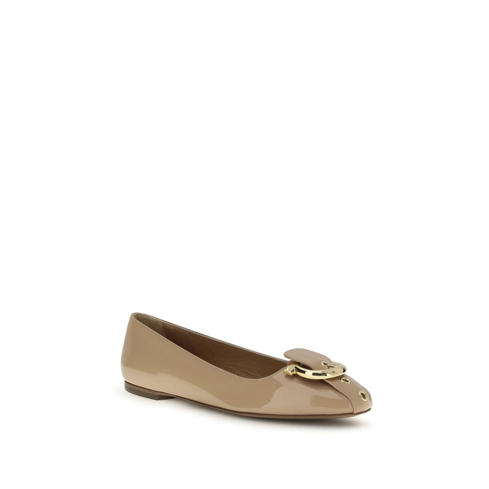 Ferragamo Beige Calf Leather Bos Taurus Ballet Flats Curated Luxury Accessories by Orvyn