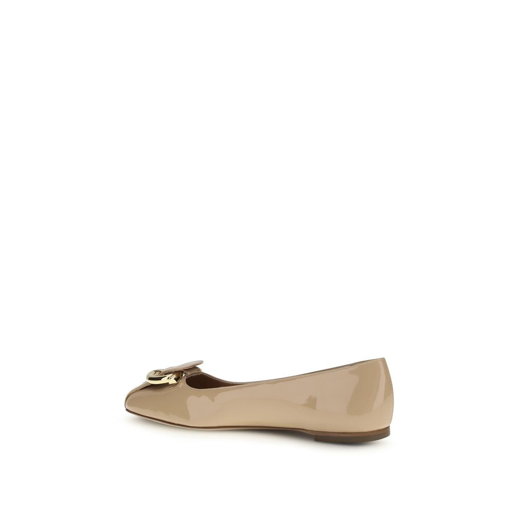 Ferragamo Beige Calf Leather Bos Taurus Ballet Flats Curated Luxury Accessories by Orvyn