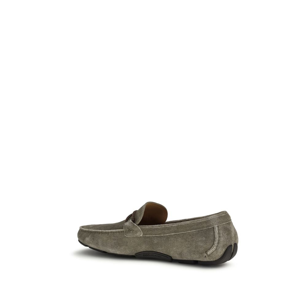 Ferragamo Gray Calf Leather Bos Taurus Slip-On Loafers Curated Luxury Accessories by Orvyn
