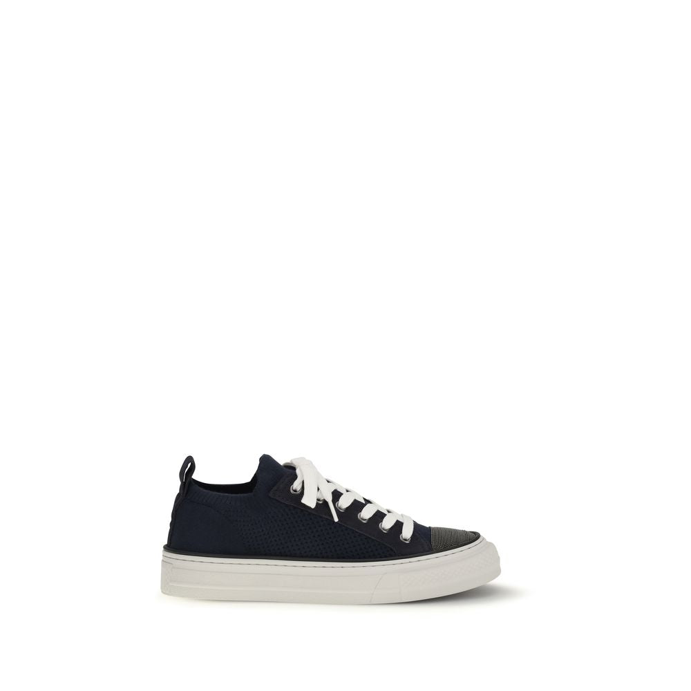 Brunello Cucinelli Blue Cotton Low Top Sneakers Curated Luxury Accessories by Orvyn