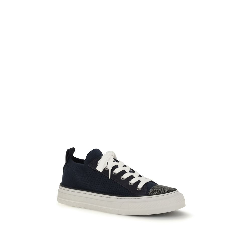 Brunello Cucinelli Blue Cotton Low Top Sneakers Curated Luxury Accessories by Orvyn