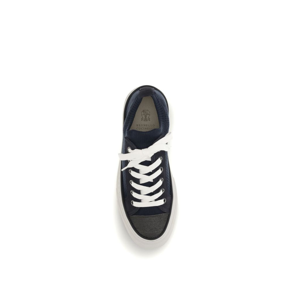 Brunello Cucinelli Blue Cotton Low Top Sneakers Curated Luxury Accessories by Orvyn