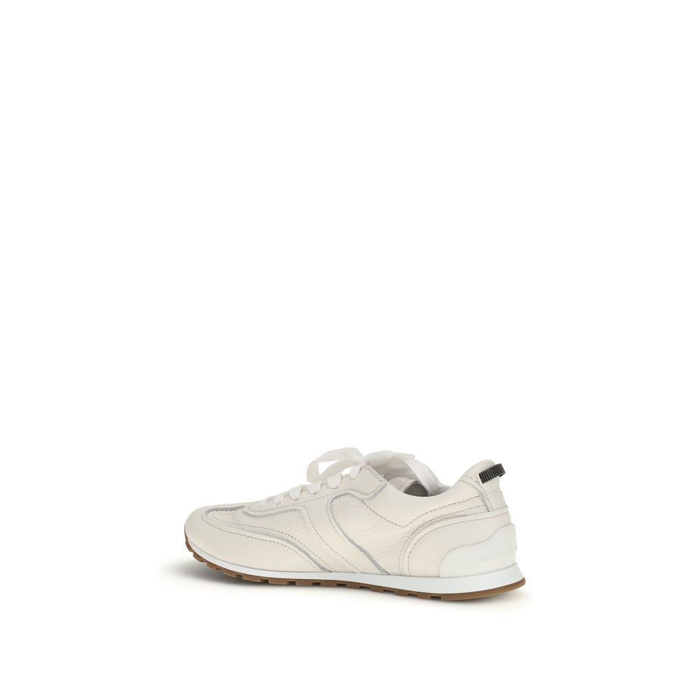 Brunello Cucinelli White Calf Leather Bos Taurus Low Top Sneakers Curated Luxury Accessories by Orvyn